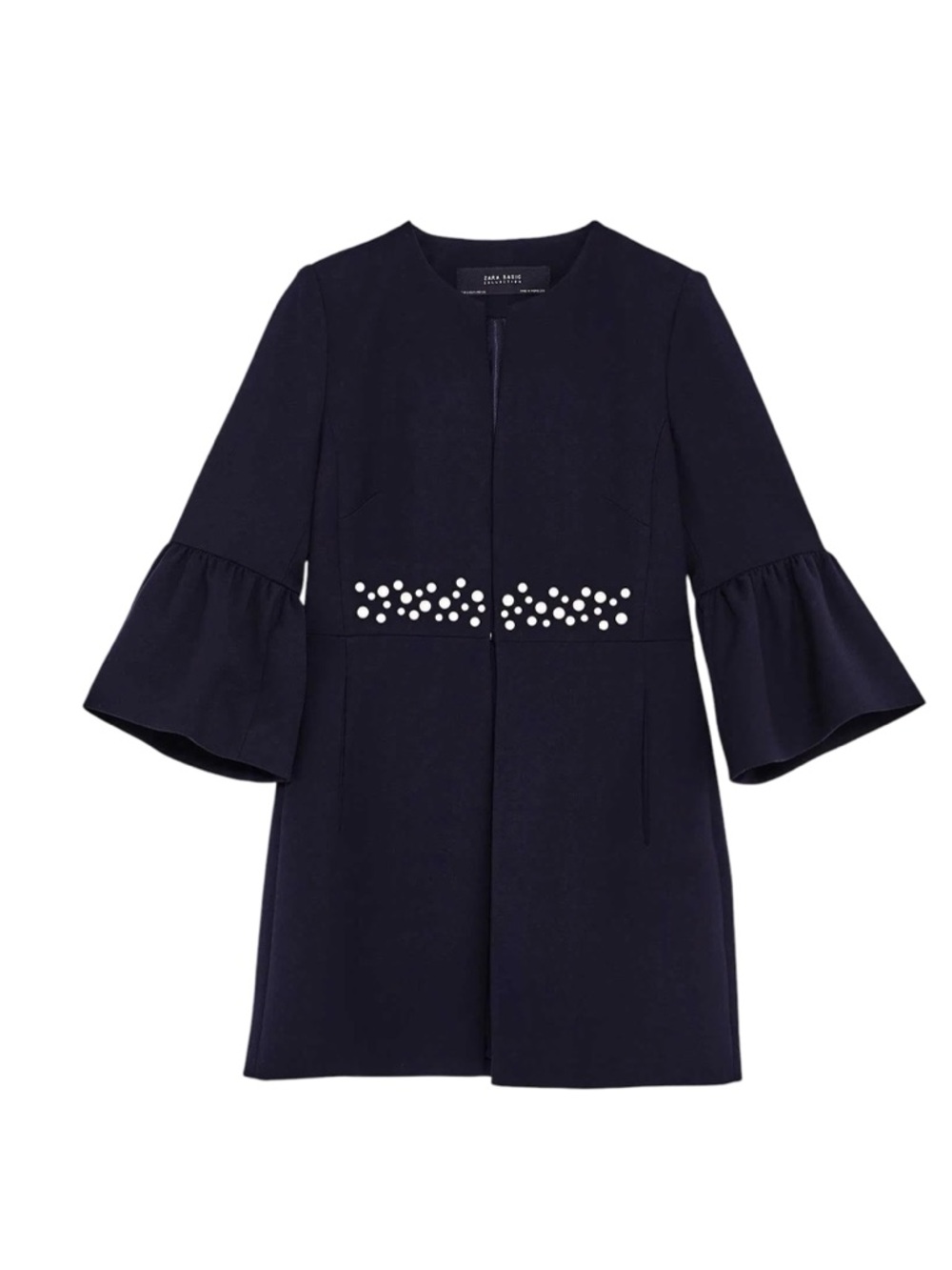 ZARA Navy Pearl Detail Blazer Longline Jacket Elegant Size M